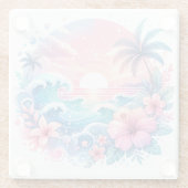  Roze en Blauwe Kustkunst Glazen Onderzetter (Achterkant)