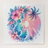 Roze en Blauwe Kustkunst Legpuzzel (Horizontaal)