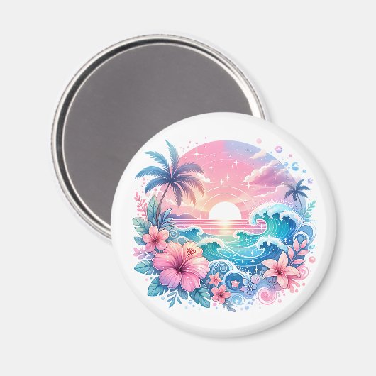  Roze en Blauwe Kustkunst Magneet (Voorkant / Achterkant)