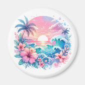  Roze en Blauwe Kustkunst Magneet (Voorkant)