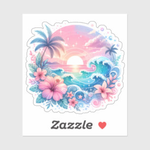  Roze en Blauwe Kustkunst Sticker