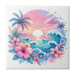  Roze en Blauwe Kustkunst Tegeltje