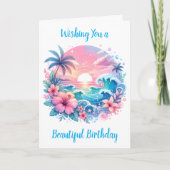 roze en blauwe kustverjaardag kaart (Voorkant)