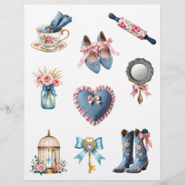Roze en blauwe landelijke cottage scrapbookpapier