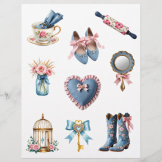 Roze en blauwe landelijke cottage scrapbookpapier