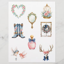 Roze en blauwe landelijke cottage scrapbookpapier