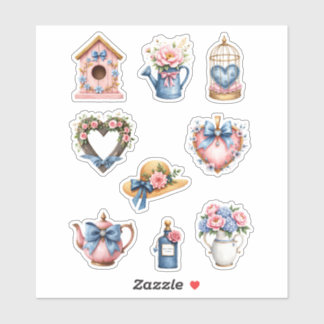 Roze en blauwe landelijke cottage vinyl sticker ve