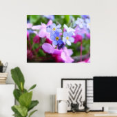Roze en blauwe lentbloemen poster (Thuiskantoor)