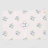  roze en blauwe lentebloemen Monogram Golfhanddoek (Horizontaal)