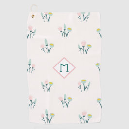  roze en blauwe lentebloemen Monogram Golfhanddoek