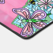 Roze en blauwe libellen en bloemen mandala bureaumat (Hoek)