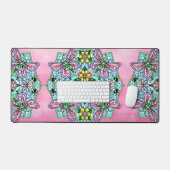 Roze en blauwe libellen en bloemen mandala bureaumat (Keyboard & Muis)