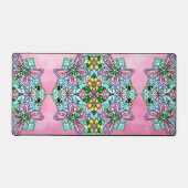 Roze en blauwe libellen en bloemen mandala bureaumat (Voorkant)