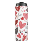 Roze en Blauwe Liefde en Harten Folk Art Thermosbeker (Voorkant)