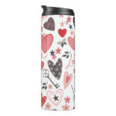 Roze en Blauwe Liefde en Harten Folk Art Thermosbeker (Geroteerd rechts)