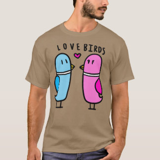 Roze en blauwe liefdesvogelduiven t-shirt