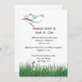 Roze en blauwe liefdesvogels bruiloftsreceptie all kaart (Voorkant / Achterkant)