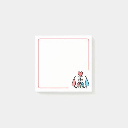 Roze en blauwe liefdesvogels post-it® notes (Voorkant)