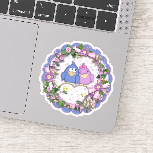 Roze en Blauwe Liefdesvogels Uitknipbare Sticker D (Detail)