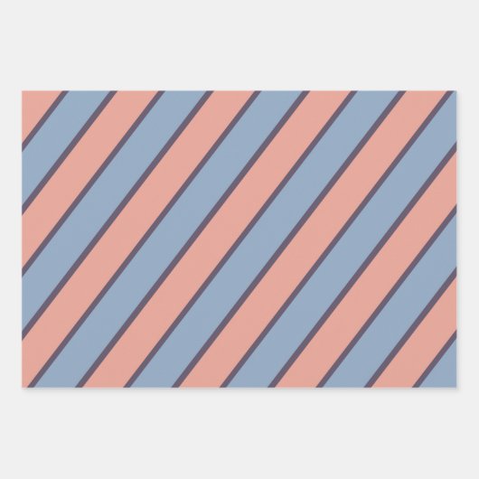 Roze en blauwe lijn strepen patroon inpakpapier vel (Voorkant 2)