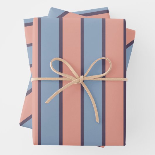 Roze en blauwe lijn strepen patroon inpakpapier vel (In situ)