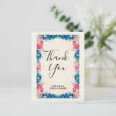 Roze en blauwe Lijst Fancy Weddenschap Dank je Briefkaart (Staand voorkant)