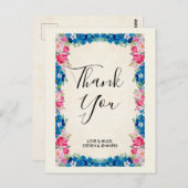 Roze en blauwe Lijst Fancy Weddenschap Dank je Briefkaart (Voorkant / Achterkant)