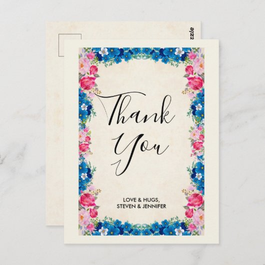 Roze en blauwe Lijst Fancy Weddenschap Dank je Briefkaart (Voorkant / Achterkant)