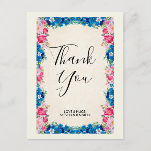 Roze en blauwe Lijst Fancy Weddenschap Dank je Briefkaart