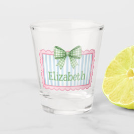 Roze en blauwe lijst met groene gingham strik shot glas