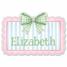 Roze en Blauwe Lijst Met Groene Gingham Strik Sticker