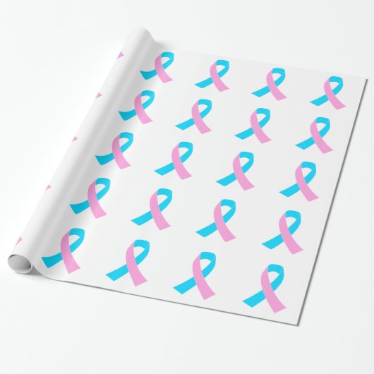 Roze en blauwe lint bewustzijn cadeaupapier (Uitgerold)