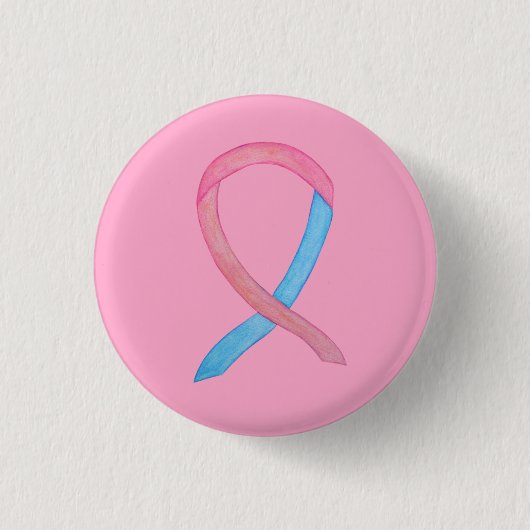 Roze en blauwe lint op aangepaste tinnen ronde button 3,2 cm (Voorkant)