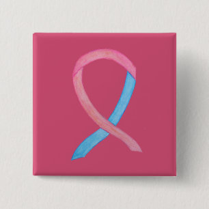 Roze en blauwe lint op aangepaste tinnen vierkante button 5,1 cm