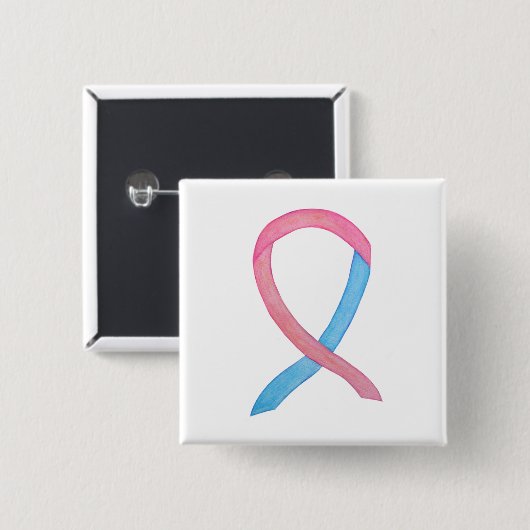 Roze en blauwe lint op aangepaste tinnen vierkante button 5,1 cm (Voorkant /achterkant)