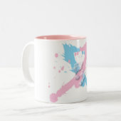 Roze en blauwe lintjes met voetafdrukken tweekleurige koffiemok (Voorkant links)