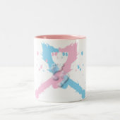 Roze en blauwe lintjes met voetafdrukken tweekleurige koffiemok (Center)