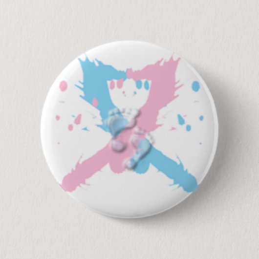 Roze en blauwe lintplaat met voetafdrukken ronde button 5,7 cm (Voorkant)