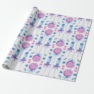Roze en Blauwe Lolly Pop Verjaardagscadeau Cadeaupapier