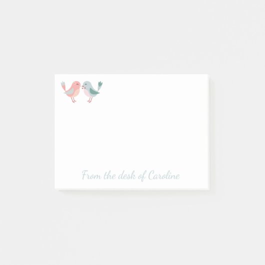 Roze en blauwe lovebirds liefde, bruiloft post-it® notes (Voorkant)