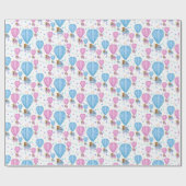 Roze en blauwe luchtballonkokende dieren cadeaupapier (Vlak)