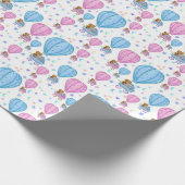 Roze en blauwe luchtballonkokende dieren cadeaupapier (Hoek)