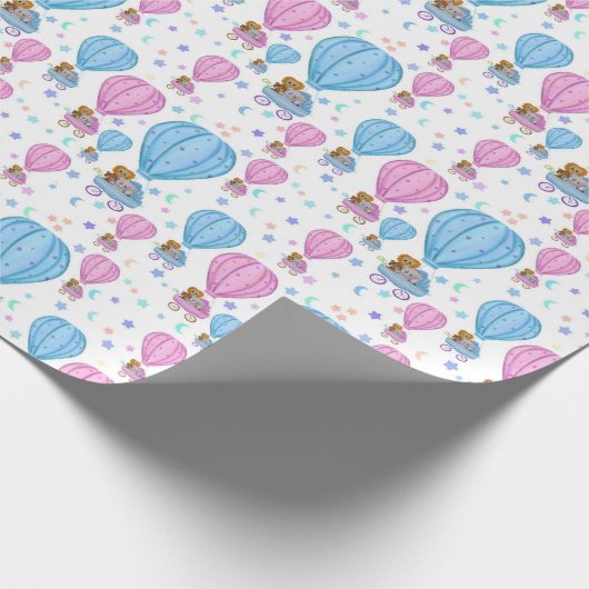Roze en blauwe luchtballonkokende dieren cadeaupapier (Hoek)