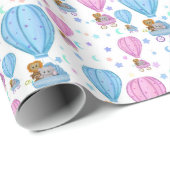 Roze en blauwe luchtballonkokende dieren cadeaupapier (Rol Hoek)