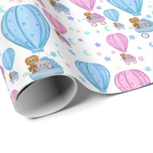 Roze en blauwe luchtballonkokende dieren cadeaupapier (Rol Hoek)