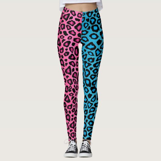 Roze en blauwe luipaard   leggings (Voorkant)