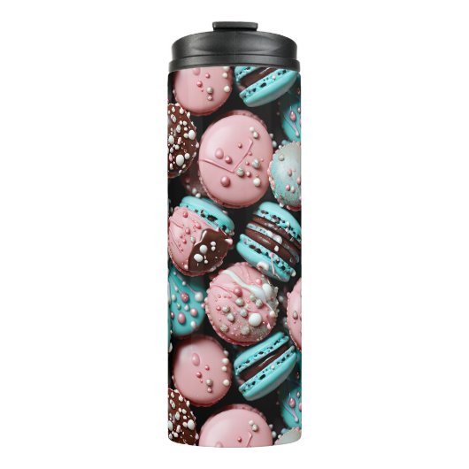 Roze en blauwe macaron met sprenkels thermosbeker (Voorkant)