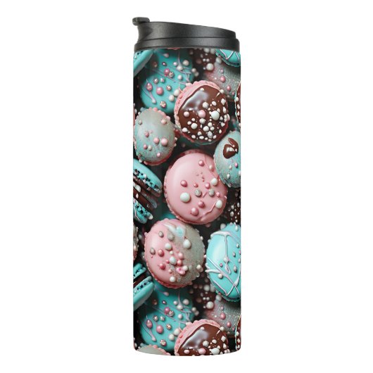 Roze en blauwe macaron met sprenkels thermosbeker (Geroteerd rechts)