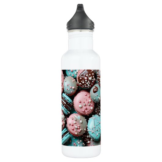 Roze en blauwe macaron met sprenkels waterfles  (Rechts)