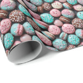 Roze en blauwe macaron verjaardag cadeaupapier (Rol Hoek)